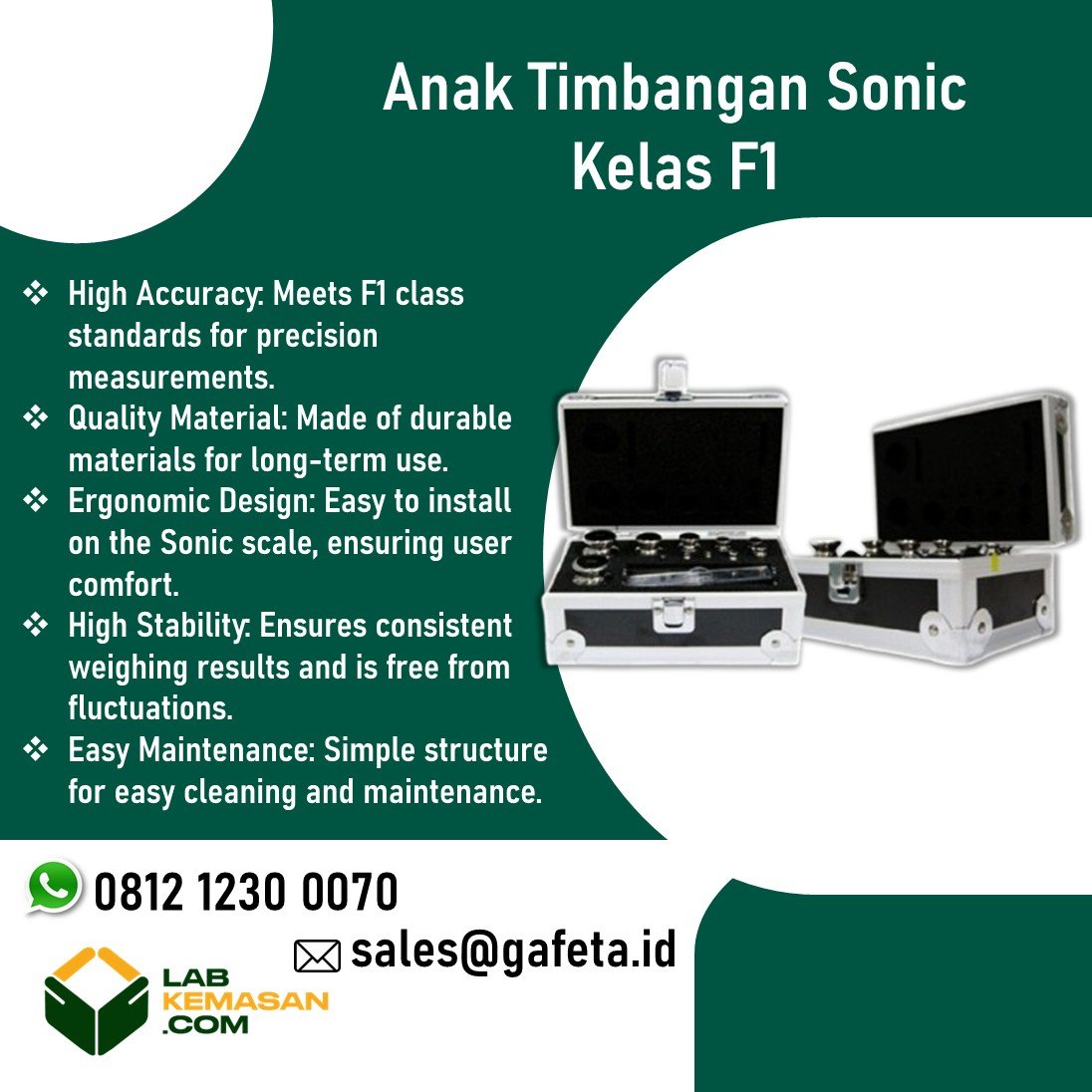 Anak timbangan kelas F1 Accurate untuk farmasi dan kalibrasi industri