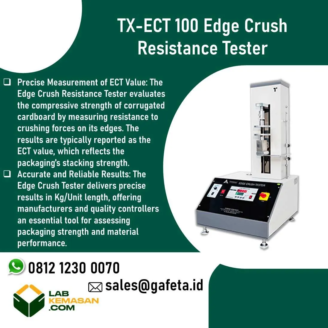 Jual TX-ECT 100 Edge Crush Resistance Tester - Uji ECT, RCT, & FCT Karton