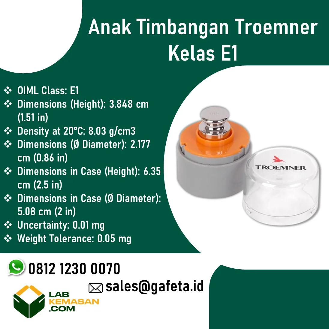 Jual Anak Timbangan Troemner Kelas E1